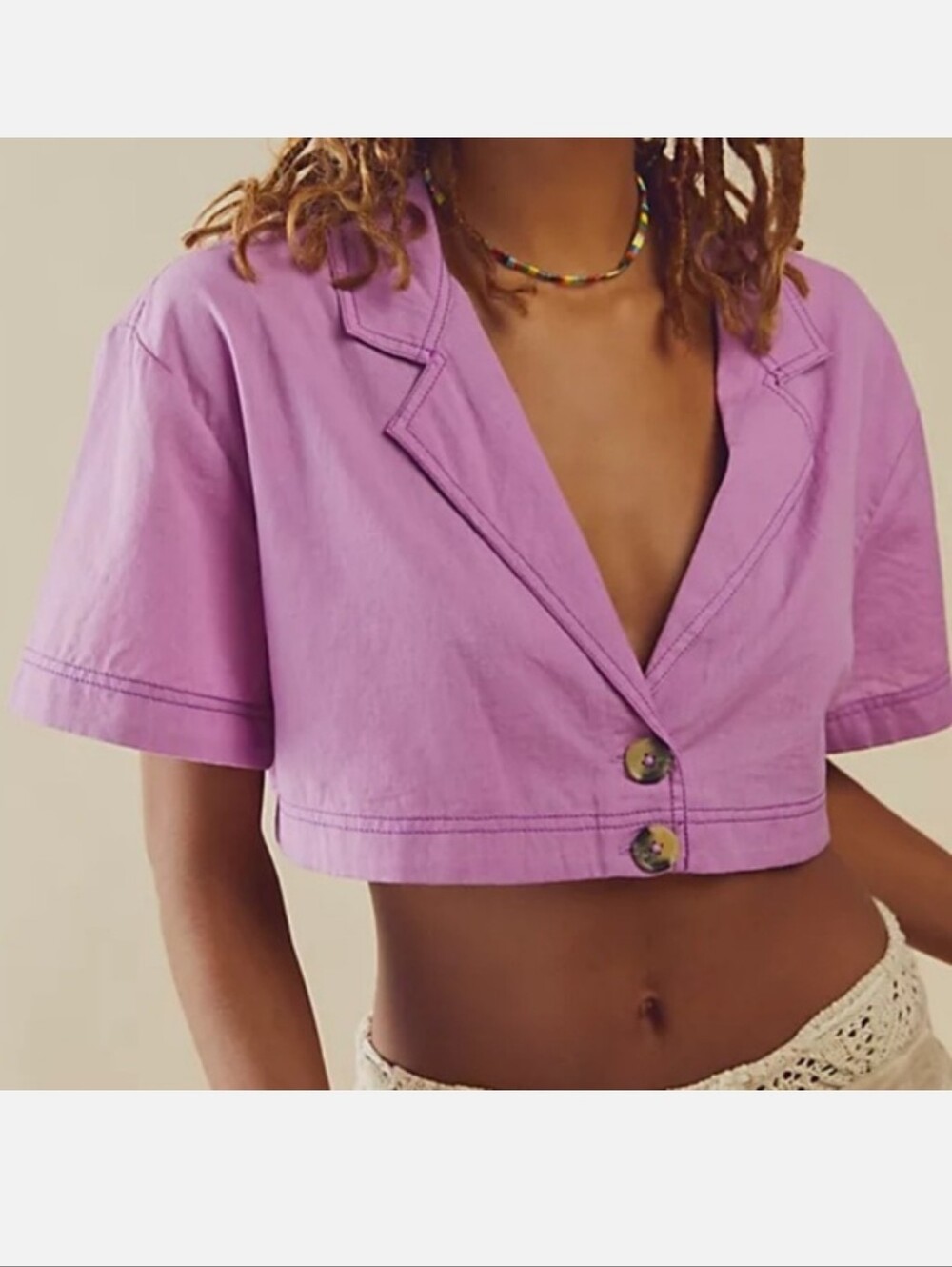 Free People Honeydew Crop Button Down Top Size L